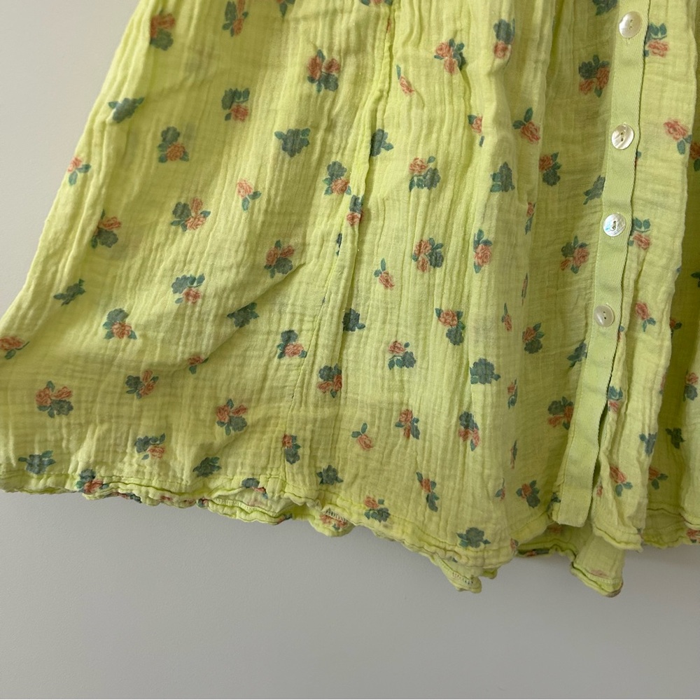 Free People Iris Corset Set Skirt Yellow Green Floral Cotton Button Down Skirt S - Picture 5 of 10